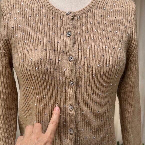 Wool Cashmere Ribbed Knit Cardigan Sweater Quiet Luxury Minimalist Ann Taylor, M - Picture 14 of 15